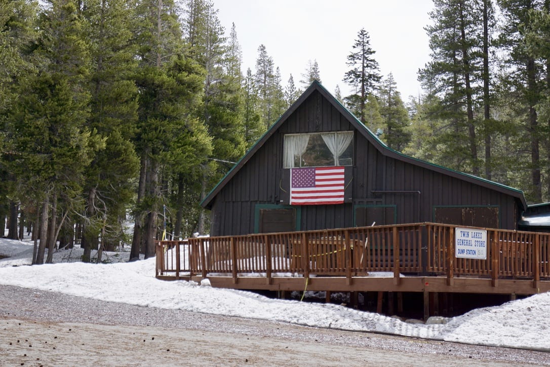 American Flag at Twin Lakes Campground Mammoth CA Eastern Sierra